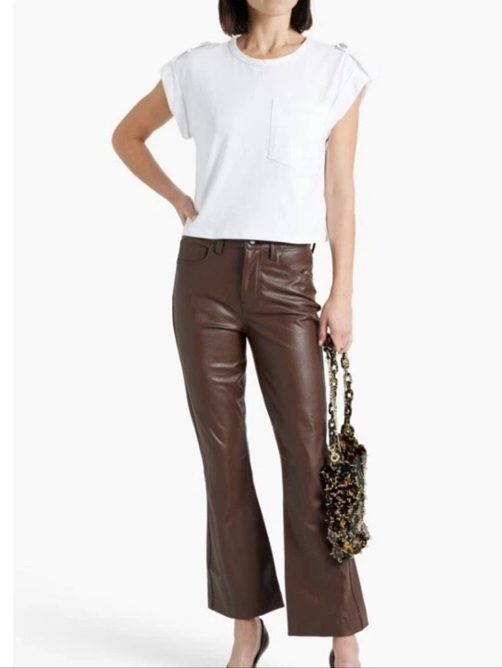 Veronica Beard Brown Faux Leather High-Waist Trousers SIZE 28 NWOT - Picture 1 of 7